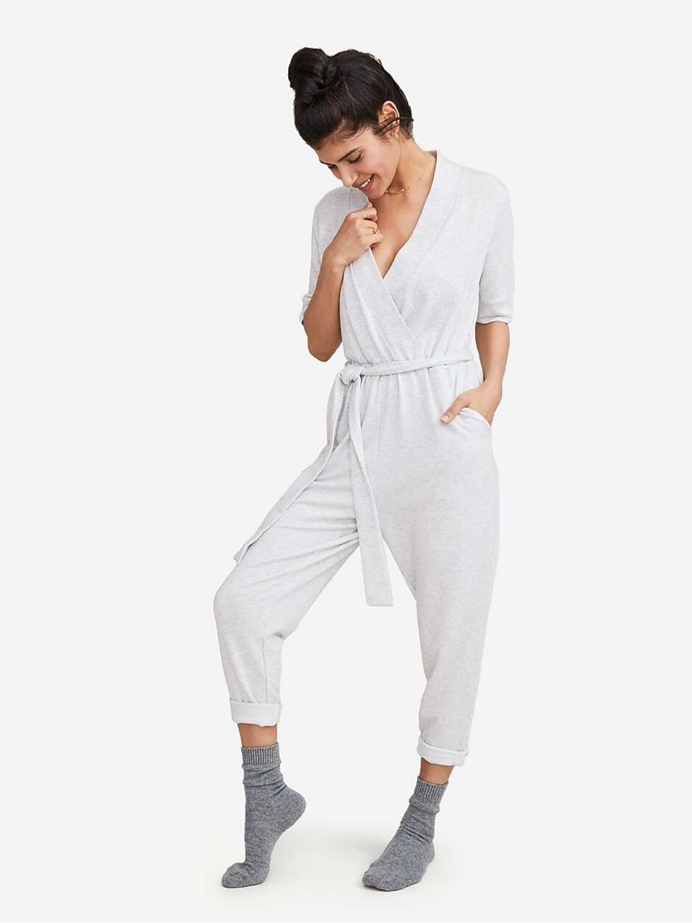Hatch Maternity Nurse-to-Errands Jumpsuit Heathered Light Grey Size 1 Small
